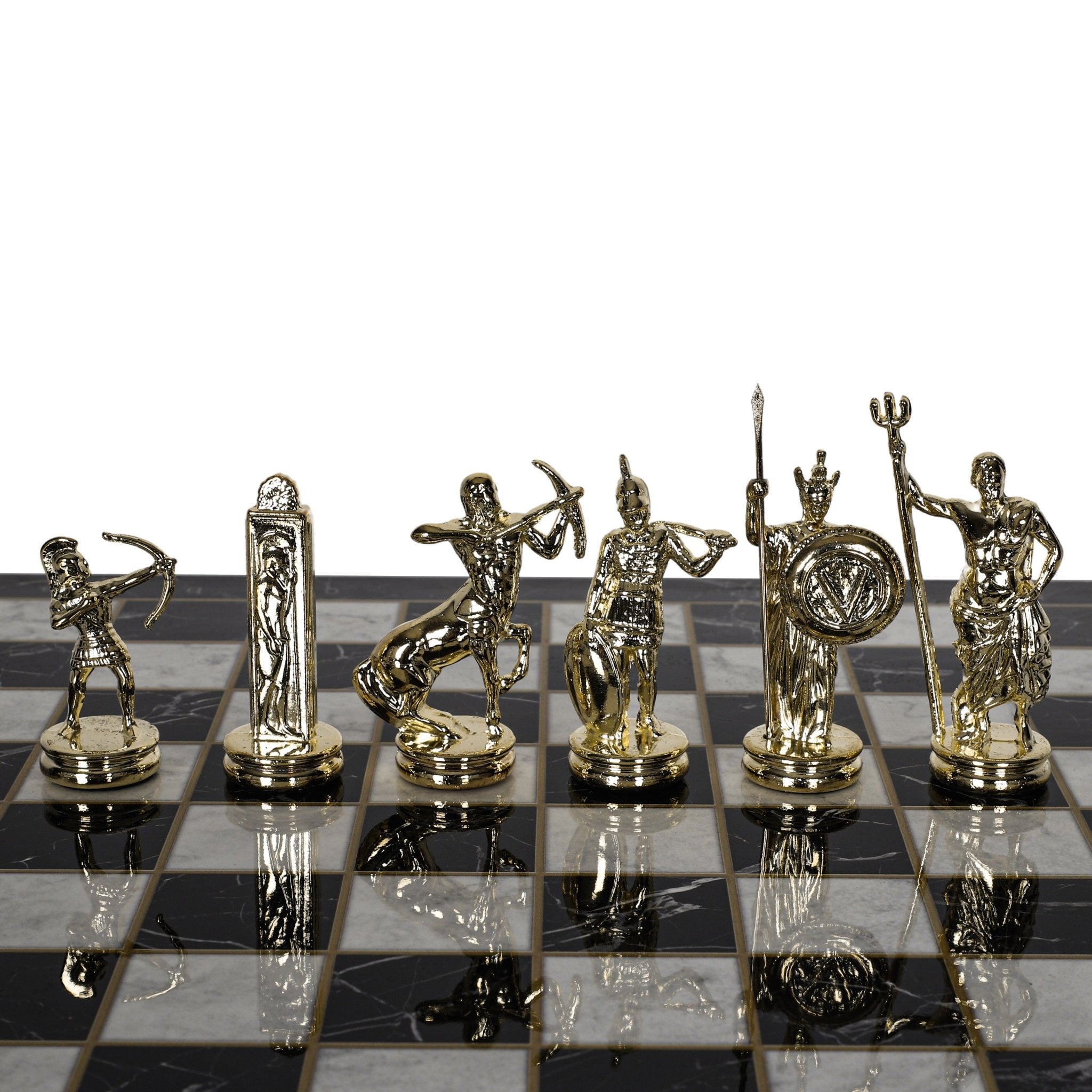 Greek Mythology Poseidon Metal Chess Set | Wooden Chess Board 37CM (15") | Model 2 - Cooper Chess