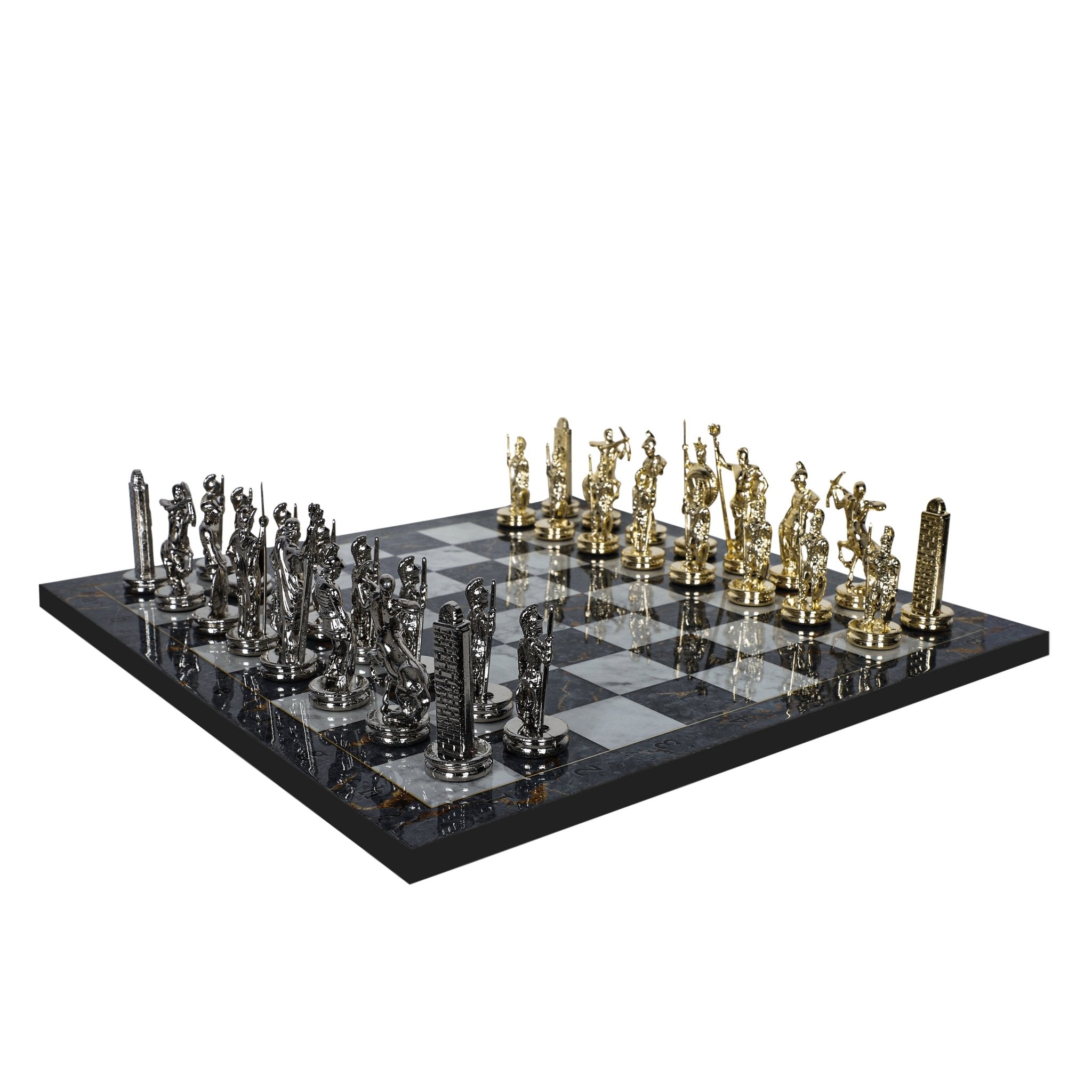 Greek Mythology Poseidon Metal Chess Set | Wooden Chess Board 37CM (15") | Model 3 - Cooper Chess