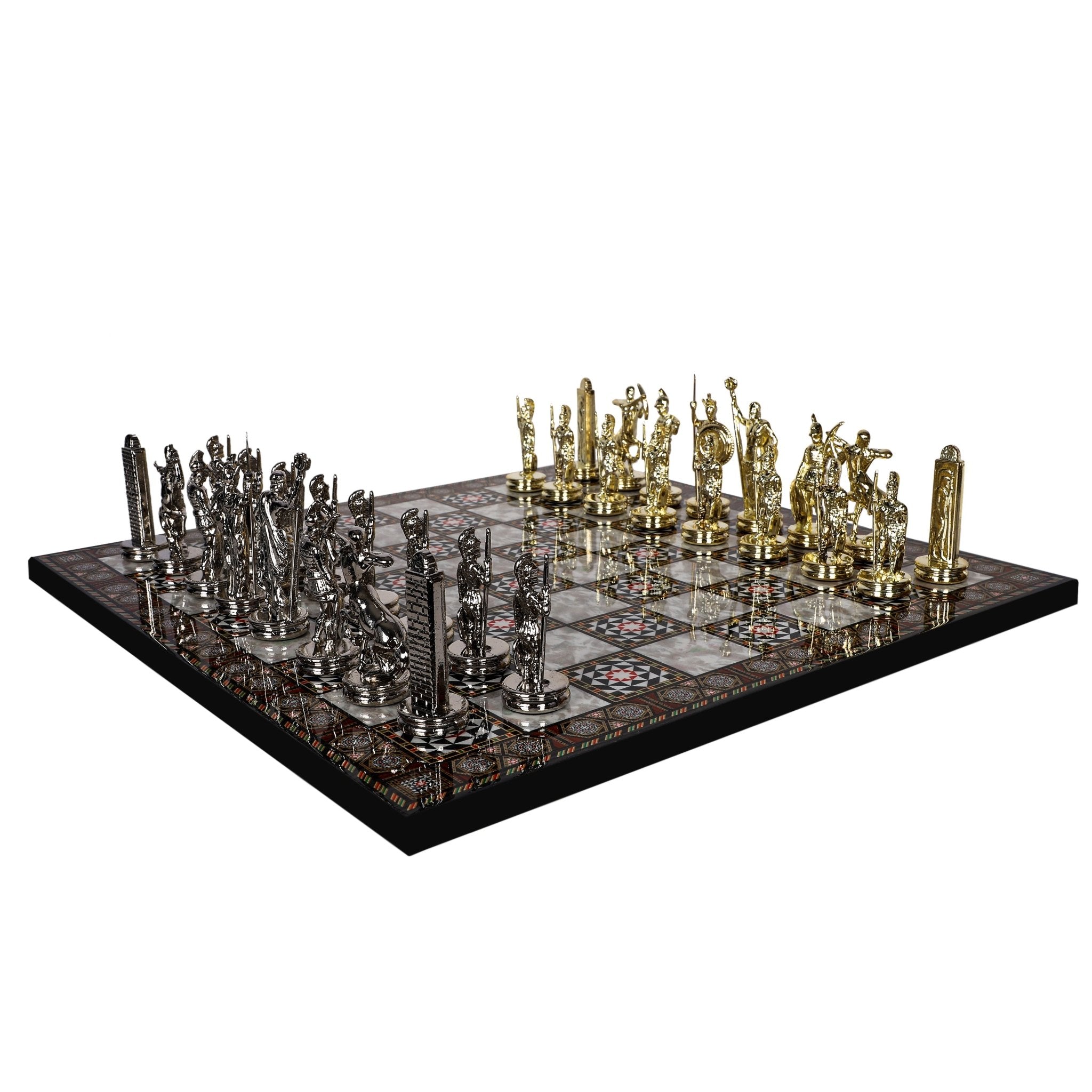 Greek Mythology Poseidon Metal Chess Set | Wooden Chess Board 37CM (15") | Model 3 - Cooper Chess