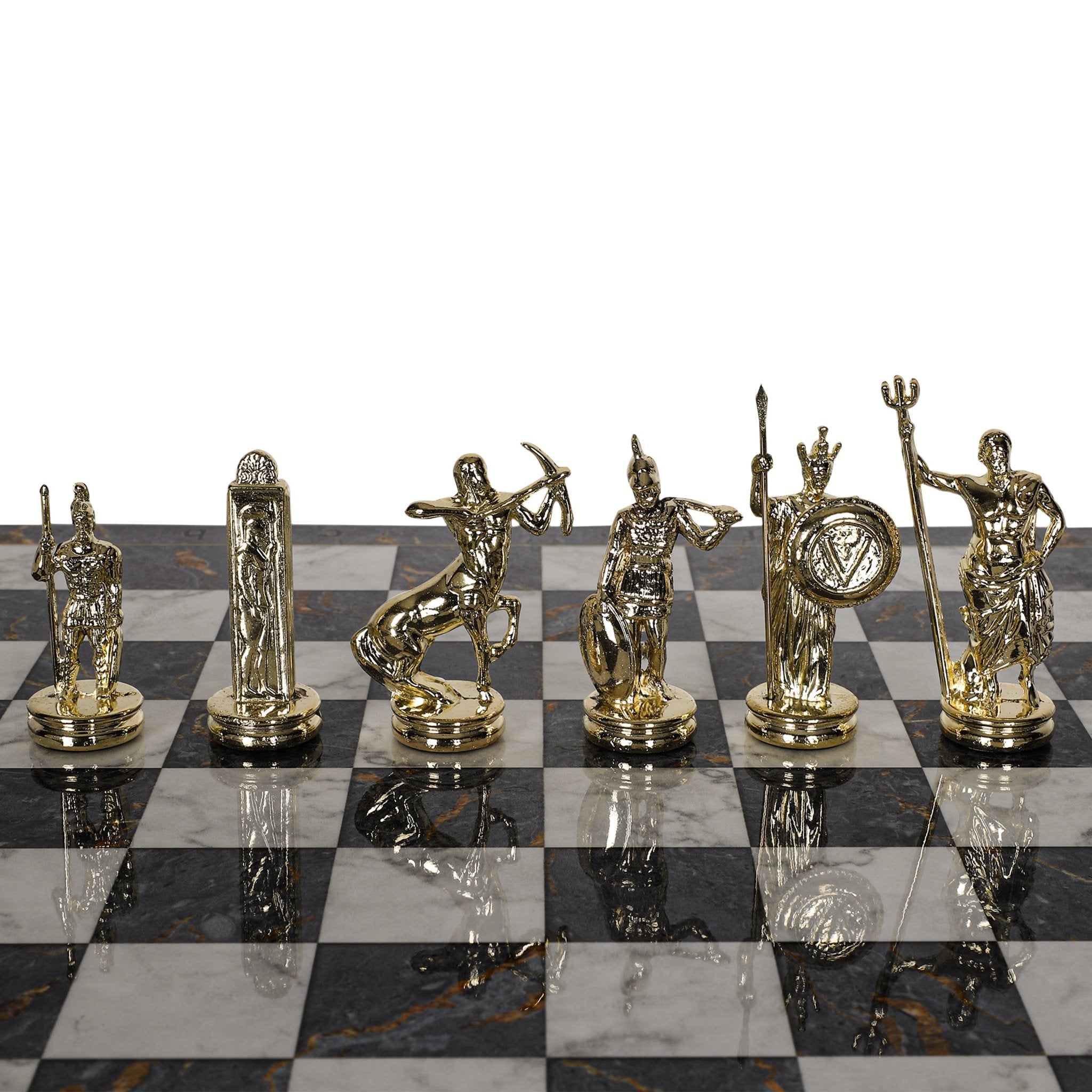 Greek Mythology Poseidon Metal Chess Set | Wooden Chess Board 37CM (15") | Model 3 - Cooper Chess