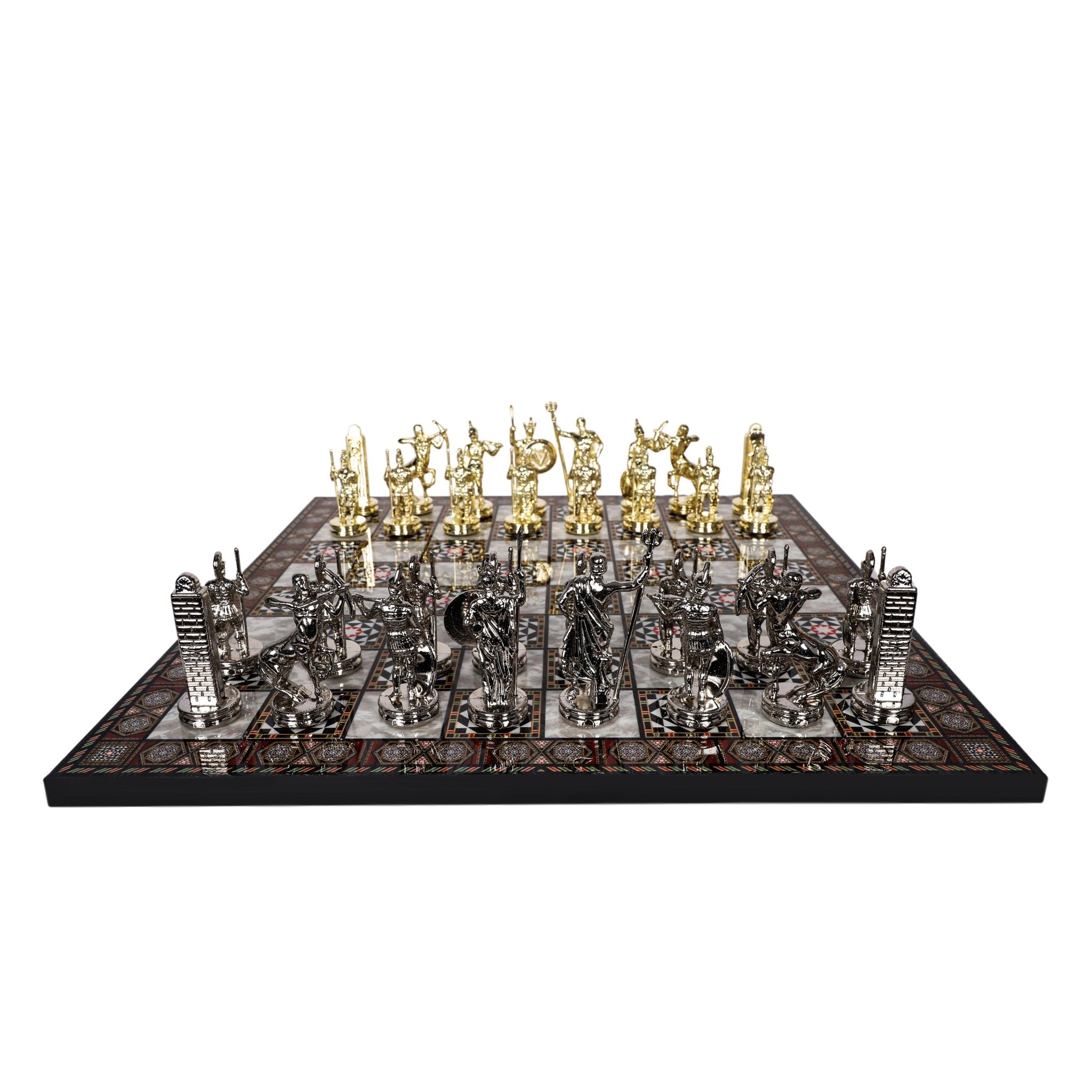 Greek Mythology Poseidon Metal Chess Set | Wooden Chess Board 37CM (15") | Model 3 - Cooper Chess