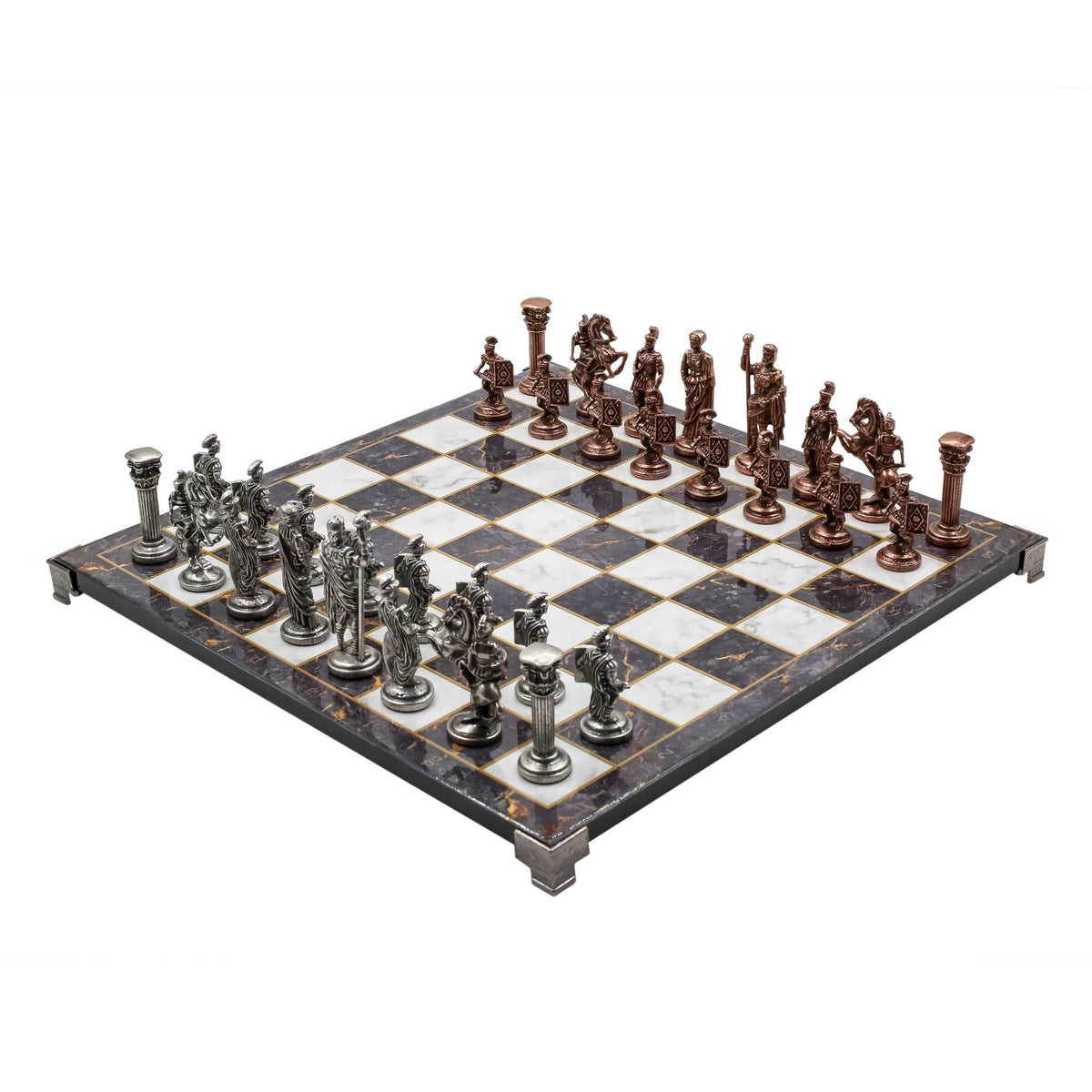 Roman Caesar Vintage Metal Chess Set | Chess Board w/ Metal Legs 37CM (15") - Cooper Chess