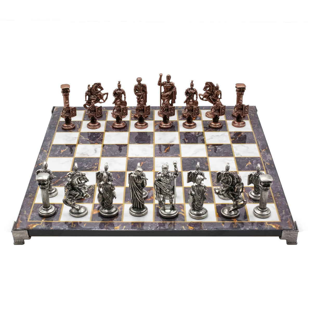 Roman Caesar Vintage Metal Chess Set | Chess Board w/ Metal Legs 37CM (15") - Cooper Chess