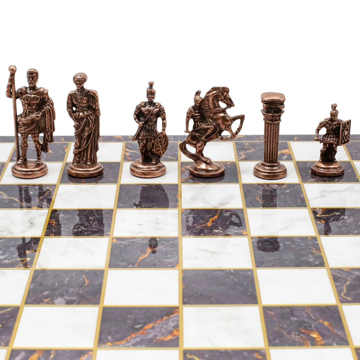 Roman Caesar Vintage Metal Chess Set | Chess Board w/ Metal Legs 37CM (15") - Cooper Chess