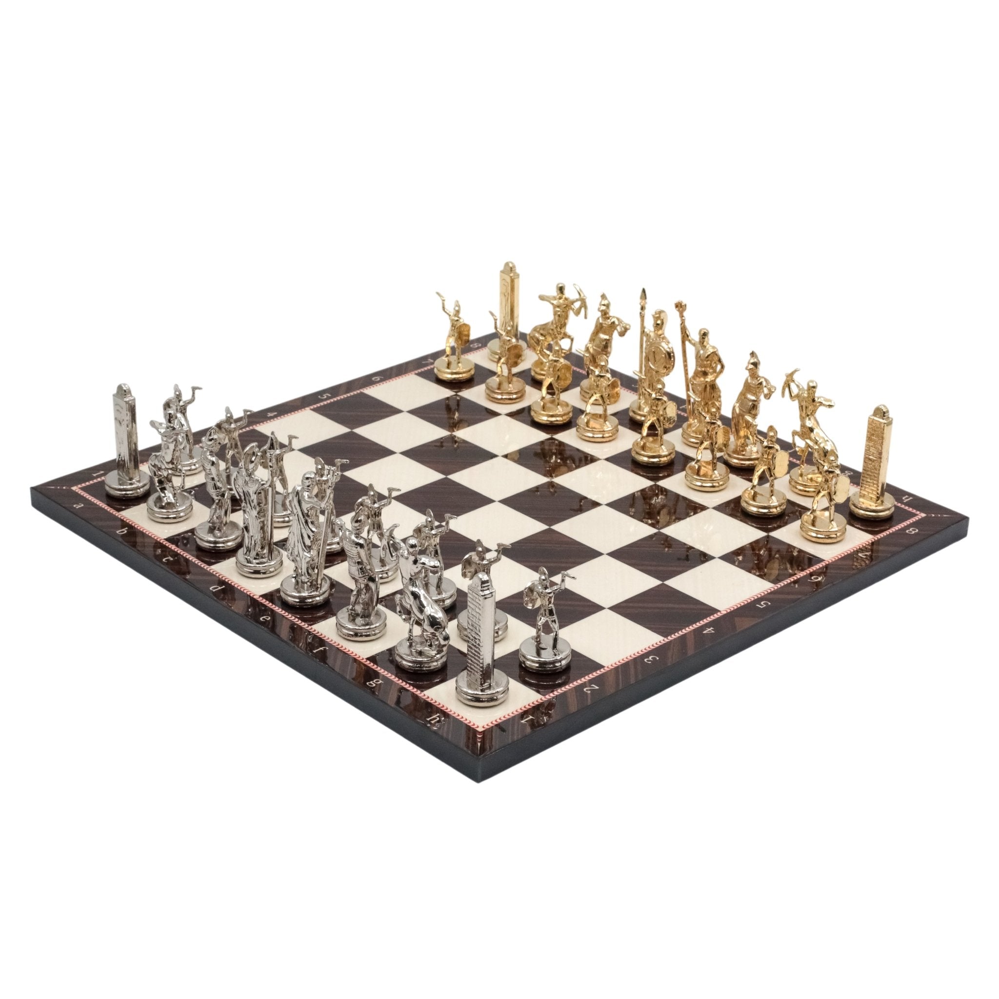 Greek Mythology Poseidon Metal Chess Set Model 1| Wooden Chess Board 37CM (15") with Die Cast Metal Stands - Cooper Chess