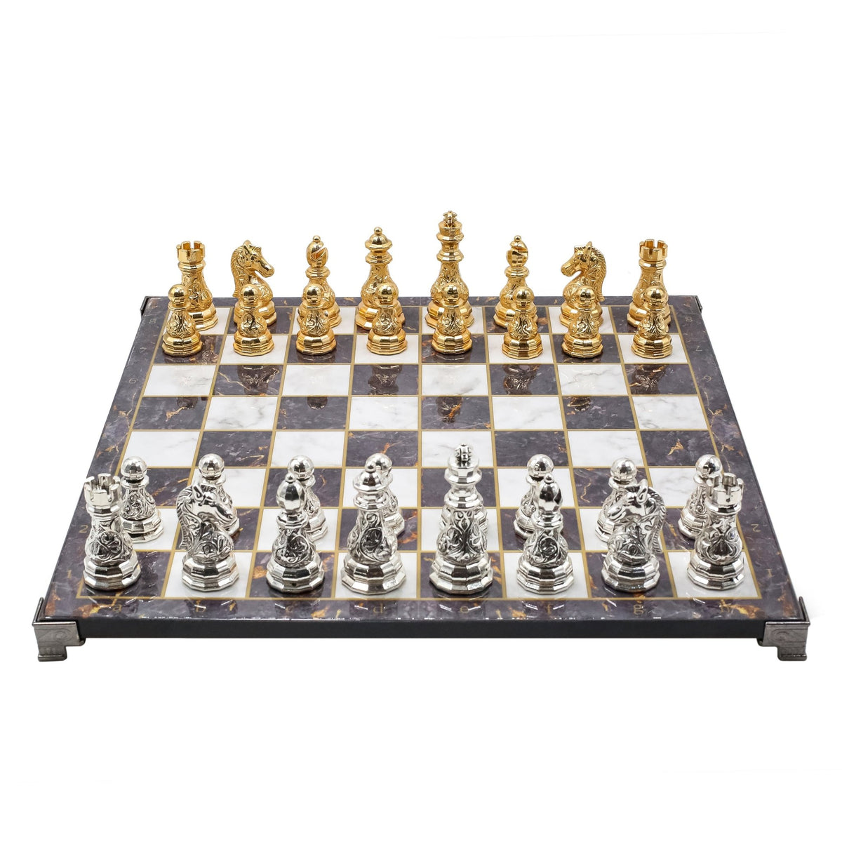 Crystal Baroque Metal Chess Set | Gold - Silver | Chess Board w/ Metal Legs 37CM (15") - Cooper Chess