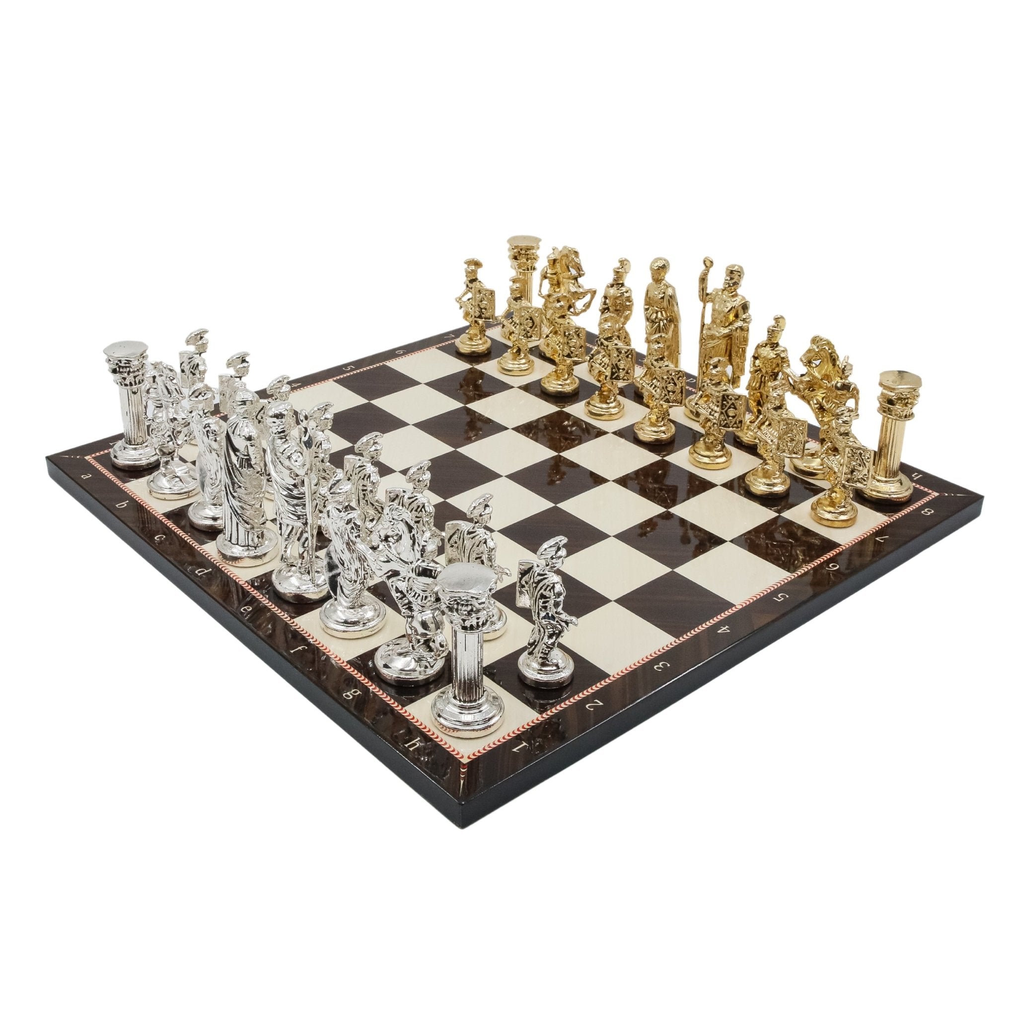 Roman Empire Caesar Metal Chess Set Model 2| Wooden Chess Board 30CM (12") with Die Cast Metal Stands - Cooper Chess