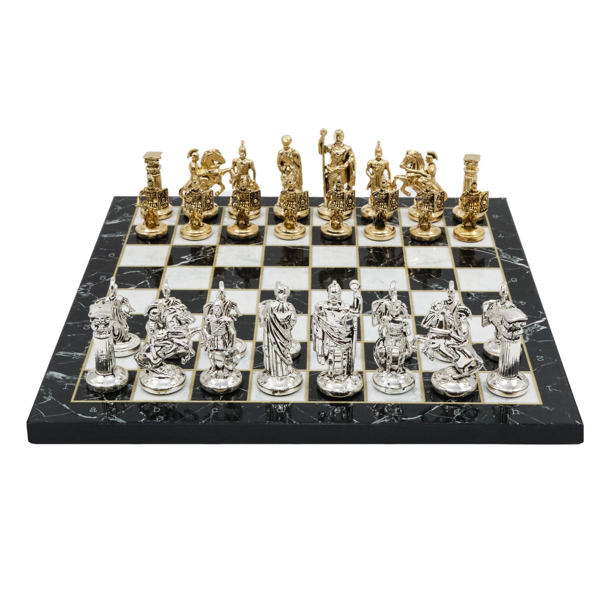 Roman Empire Caesar Metal Chess Set Model 2| Wooden Chess Board 30CM (12") with Die Cast Metal Stands - Cooper Chess