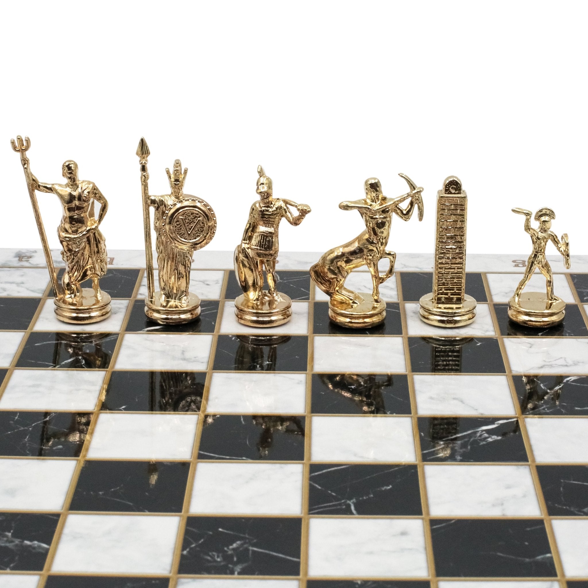 Greek Mythology Poseidon Metal Chess Set | Wooden Chess Board 37CM (15") | Model 1 - Cooper Chess