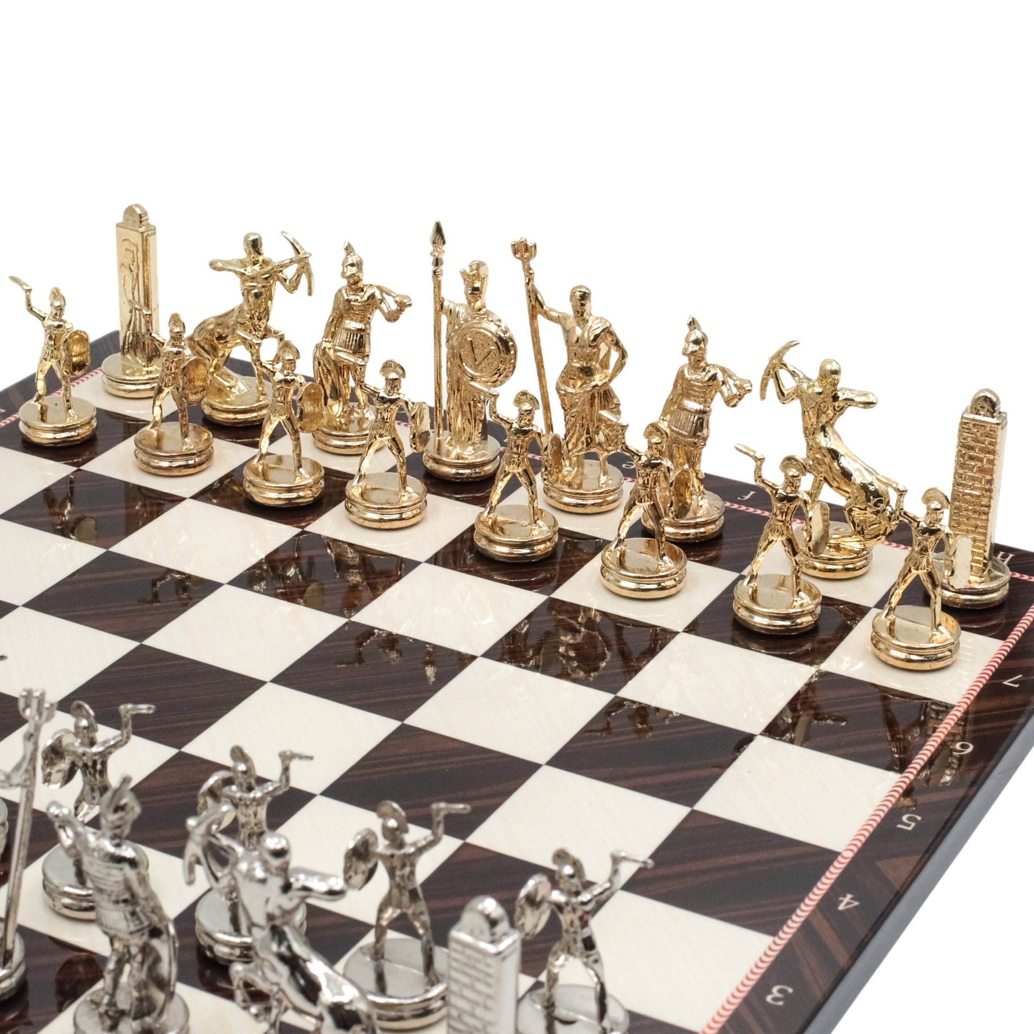 Greek Mythology Poseidon Metal Chess Set | Wooden Chess Board 37CM (15") | Model 1 - Cooper Chess