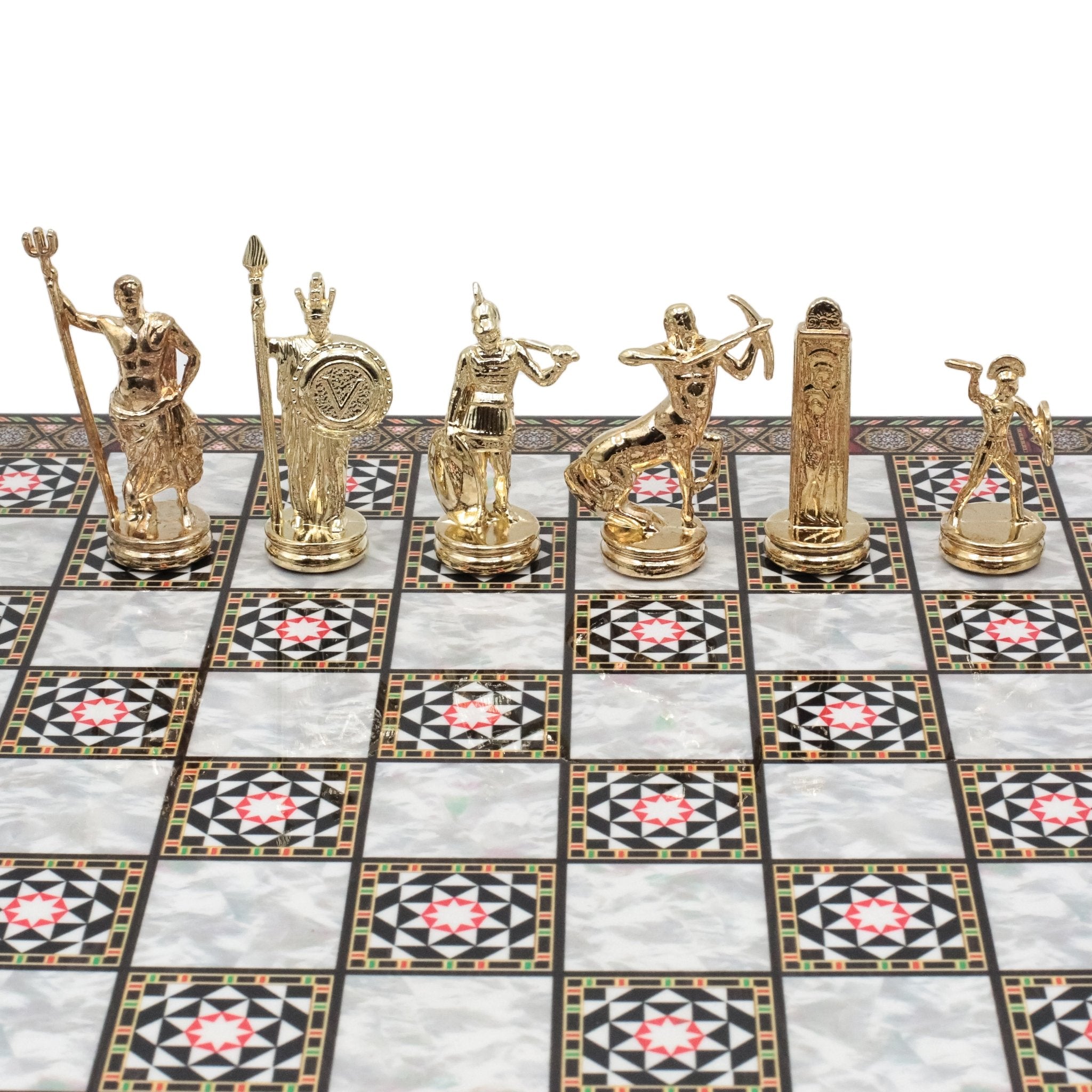 Greek Mythology Poseidon Metal Chess Set | Wooden Chess Board 37CM (15") | Model 1 - Cooper Chess