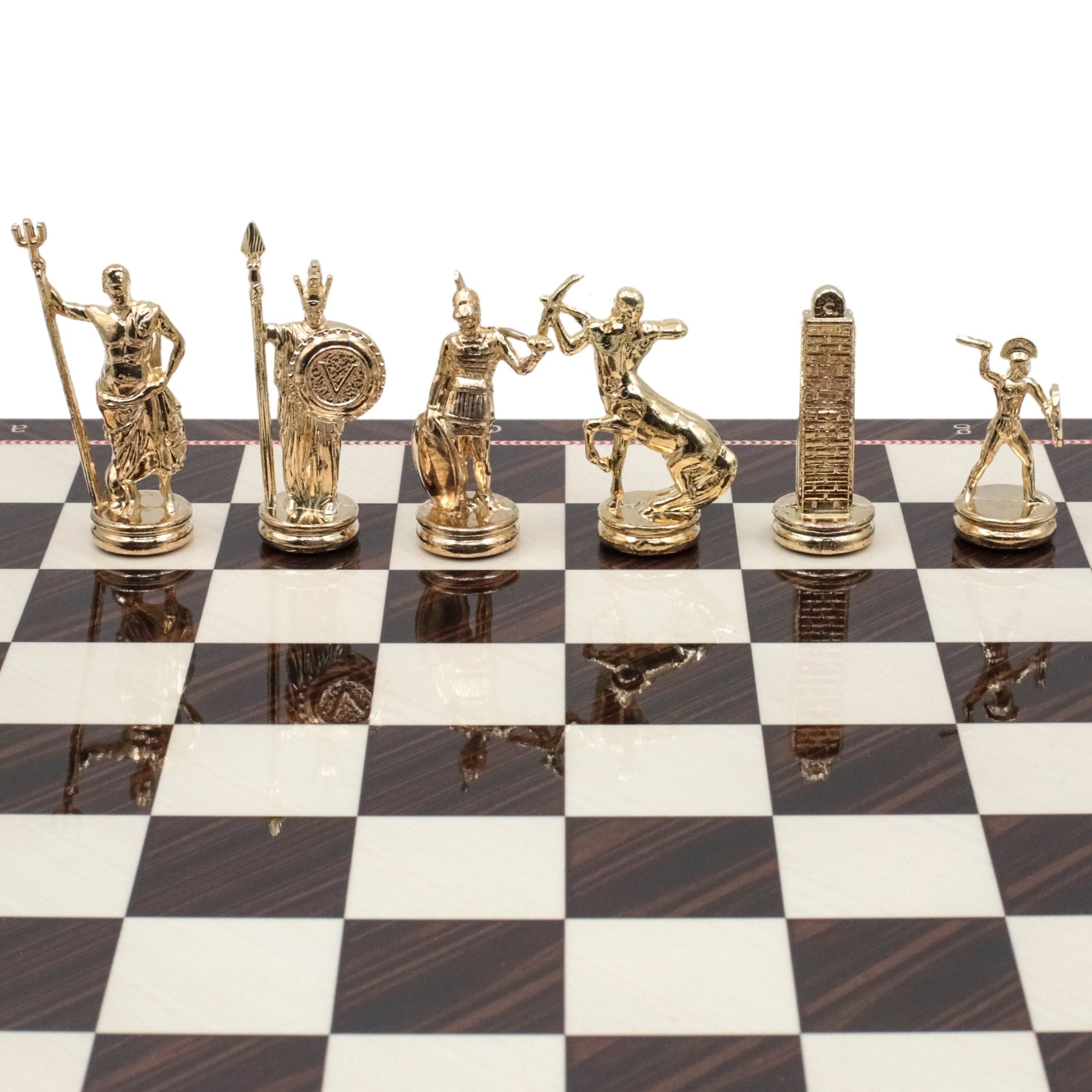 Greek Mythology Poseidon Metal Chess Set | Wooden Chess Board 37CM (15") | Model 1 - Cooper Chess