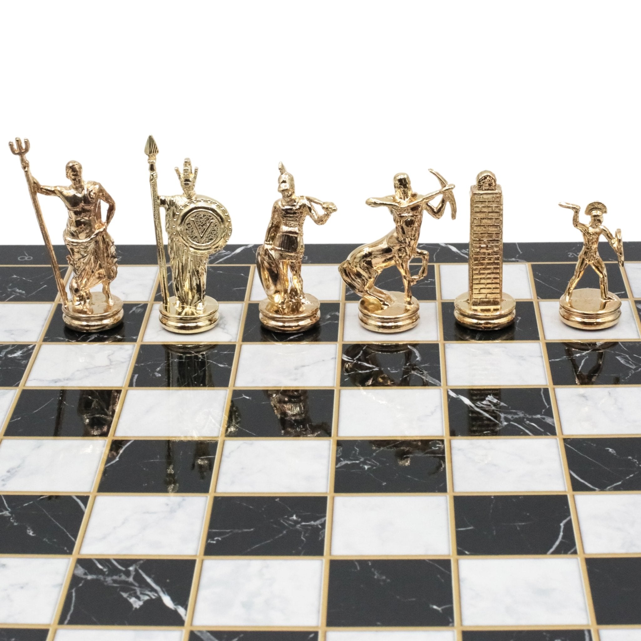 Greek Mythology Poseidon Metal Chess Set Model 1| Wooden Chess Board 37CM (15") with Die Cast Metal Stands - Cooper Chess