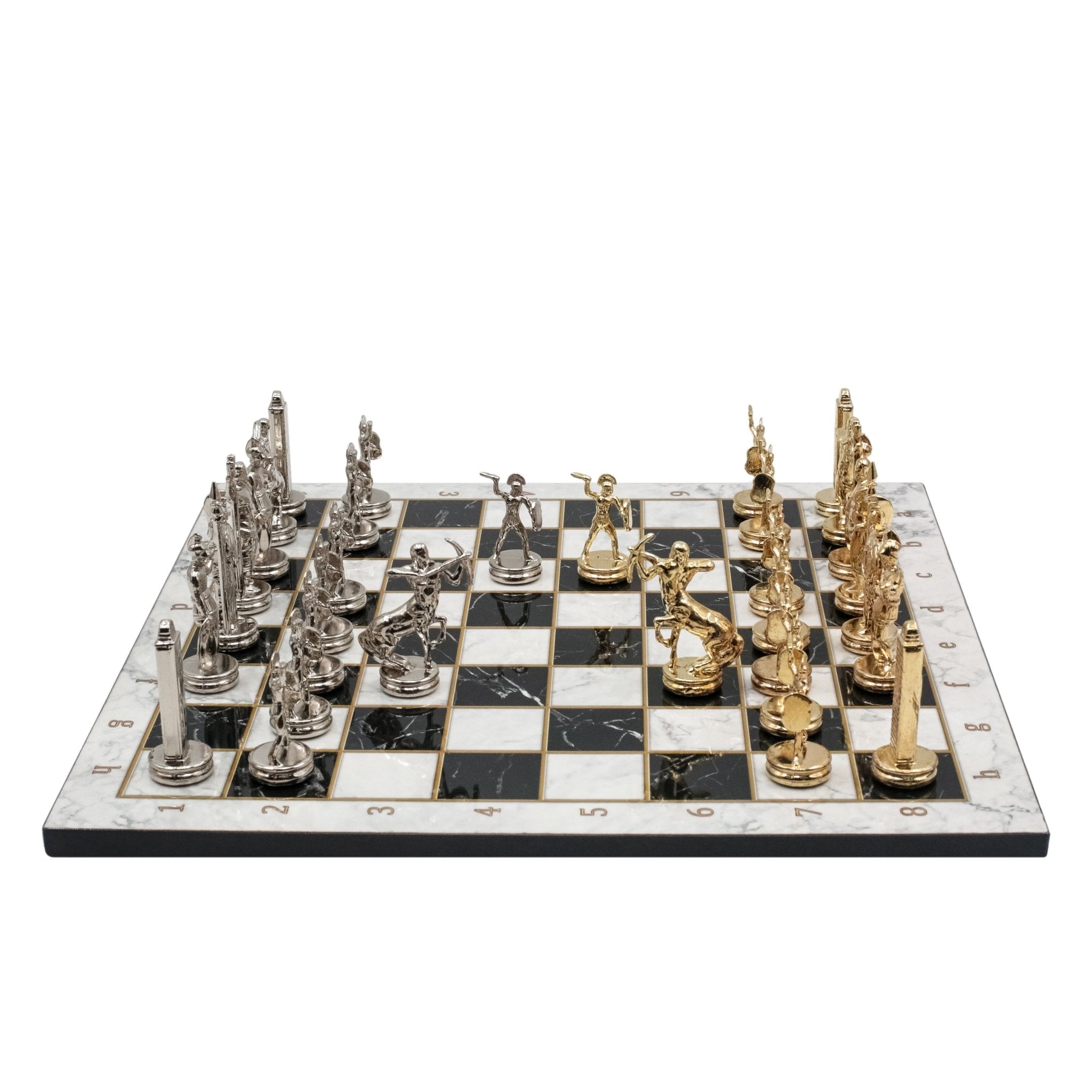 Greek Mythology Poseidon Metal Chess Set Model 1| Wooden Chess Board 37CM (15") with Die Cast Metal Stands - Cooper Chess