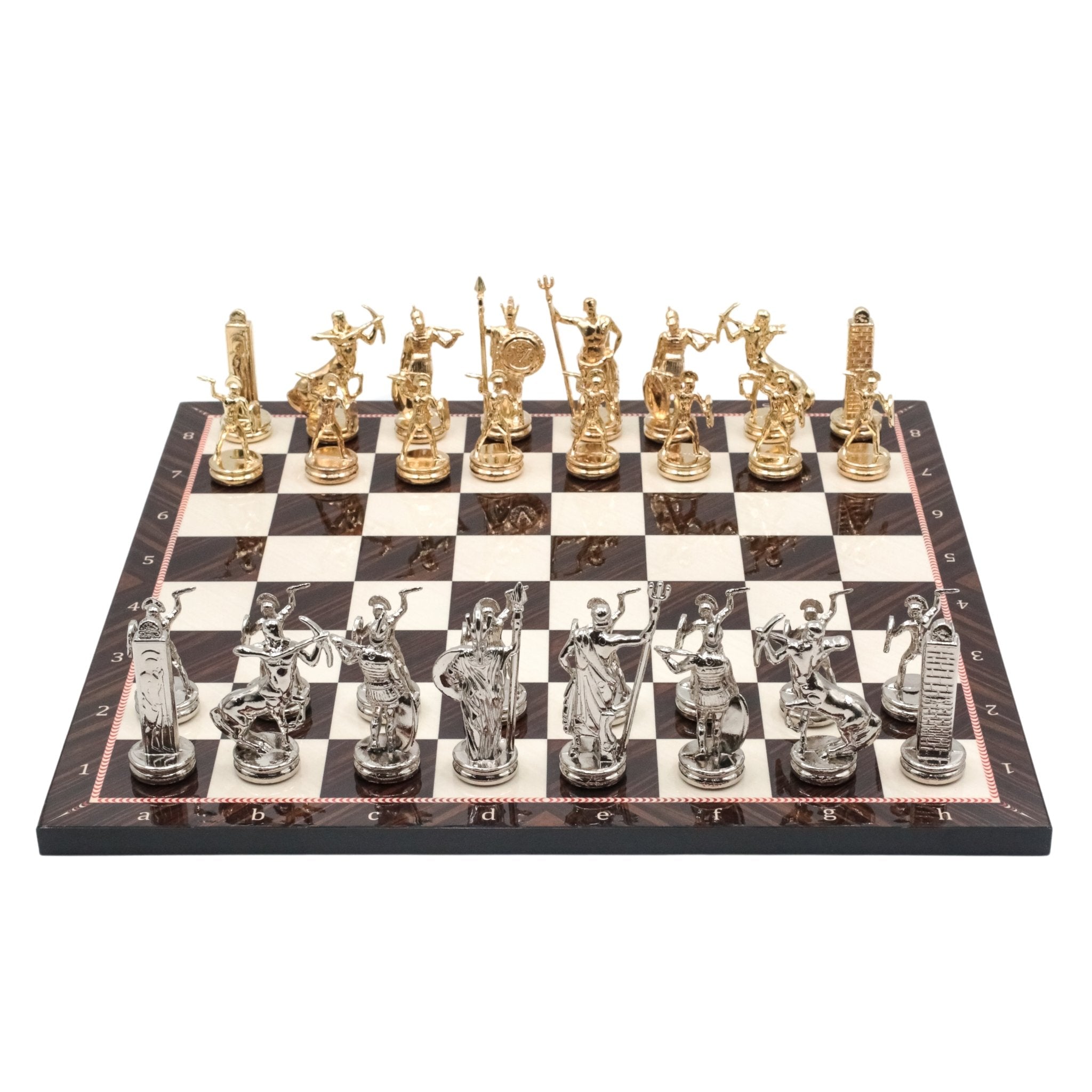 Greek Mythology Poseidon Metal Chess Set Model 1| Wooden Chess Board 37CM (15") with Die Cast Metal Stands - Cooper Chess