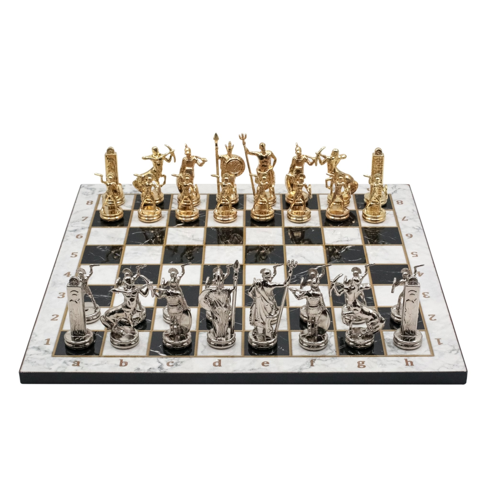 Greek Mythology Poseidon Metal Chess Set Model 1| Wooden Chess Board 37CM (15") with Die Cast Metal Stands - Cooper Chess