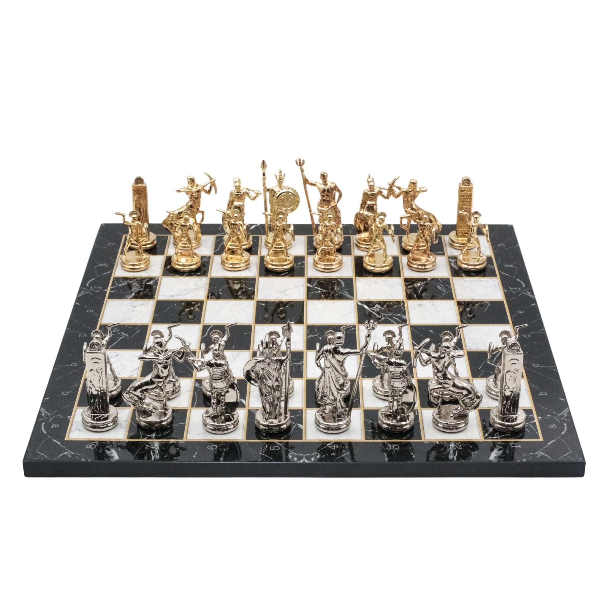 Greek Mythology Poseidon Metal Chess Set Model 1| Wooden Chess Board 37CM (15") with Die Cast Metal Stands - Cooper Chess