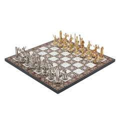 Greek Mythology Poseidon Metal Chess Set Model 1| Wooden Chess Board 37CM (15") with Die Cast Metal Stands - Cooper Chess