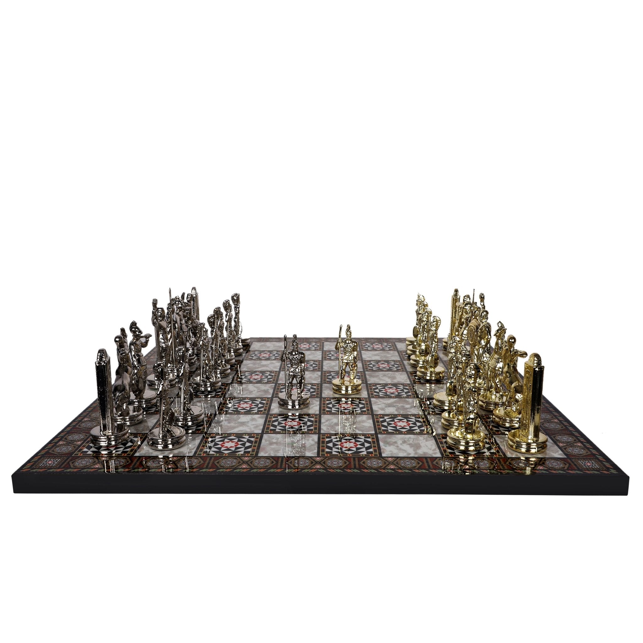 Greek Mythology Poseidon Metal Chess Set | Wooden Chess Board 37CM (15") | Model 3 - Cooper Chess