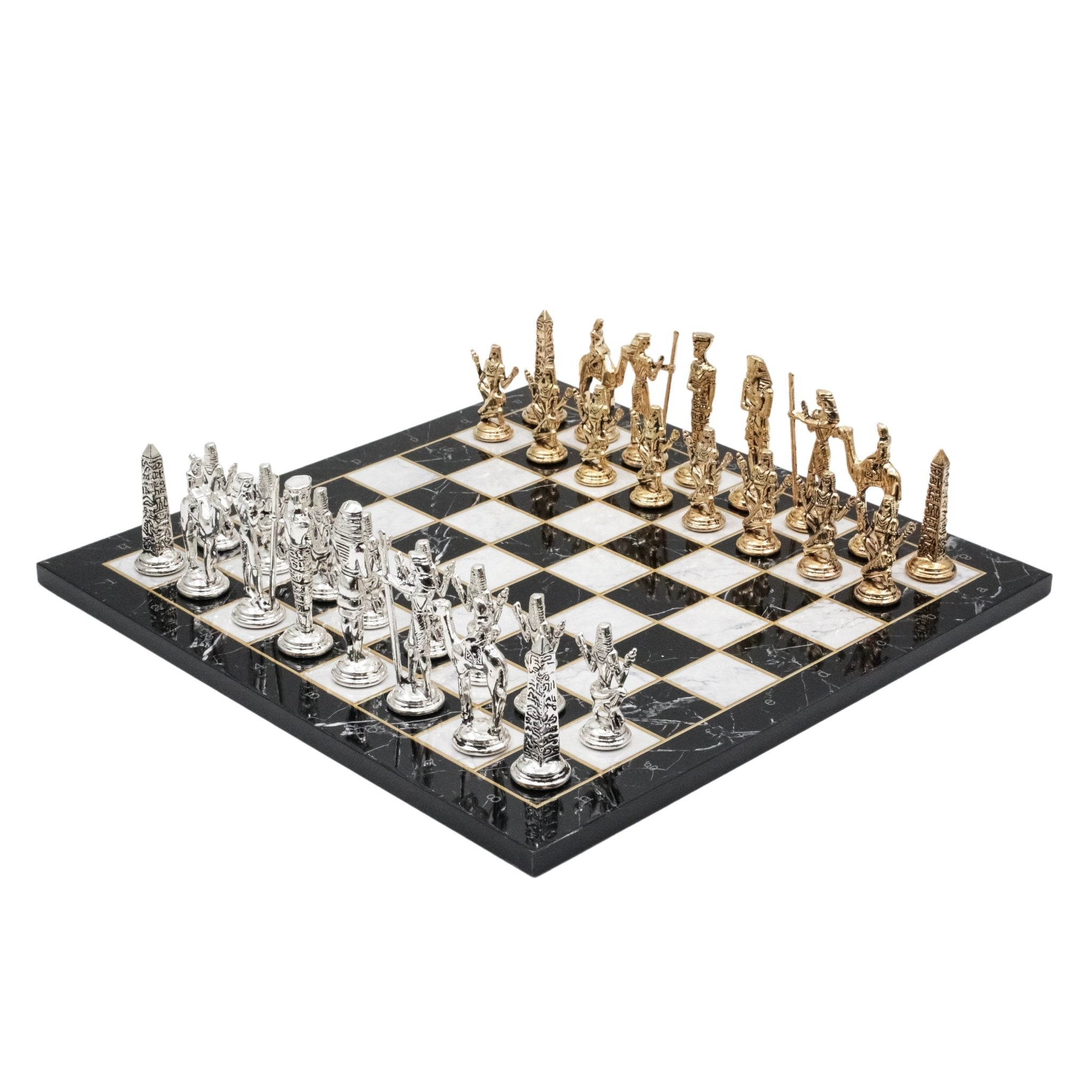 Egypt Cleopatra Metal Chess Set | Wooden Chess Board 37CM (15") - Cooper Chess