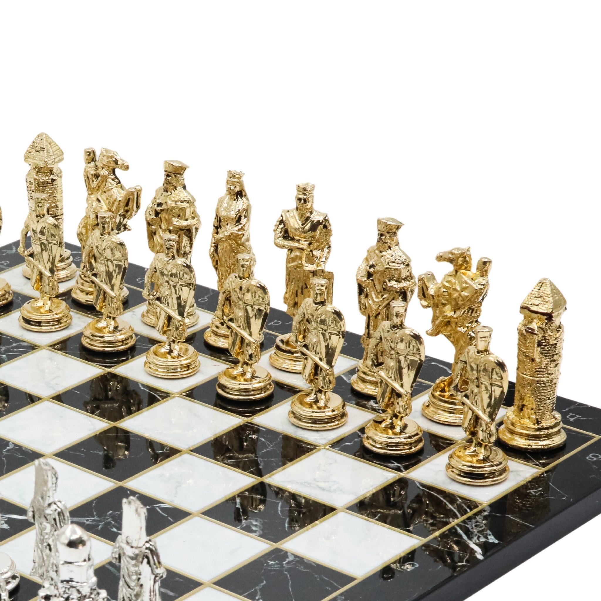 Ottoman Empire vs Crusaders Metal Chess Set | Wooden Chess Board 37CM (15") with Die Cast Metal Stands - Cooper Chess