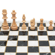 White Marble Look Wooden Chess Set with Metal Legs - Cooper Chess