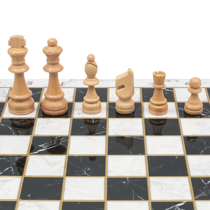 White Marble Look Wooden Chess Set with Metal Legs - Cooper Chess