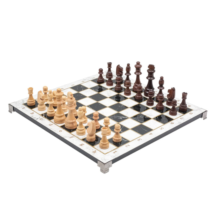 White Marble Look Wooden Chess Set with Metal Legs - Cooper Chess