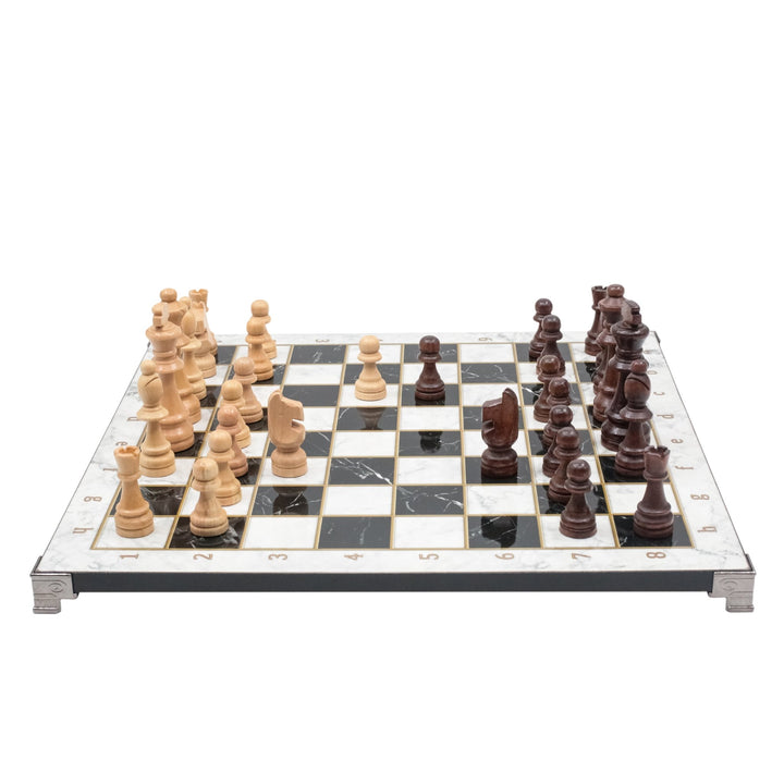 White Marble Look Wooden Chess Set with Metal Legs - Cooper Chess