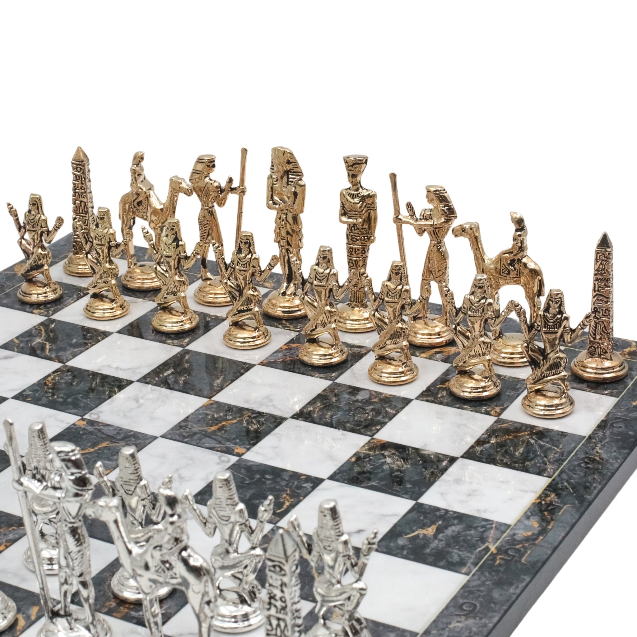 Egypt Cleopatra Metal Chess Set | Wooden Chess Board 37CM (15") - Cooper Chess