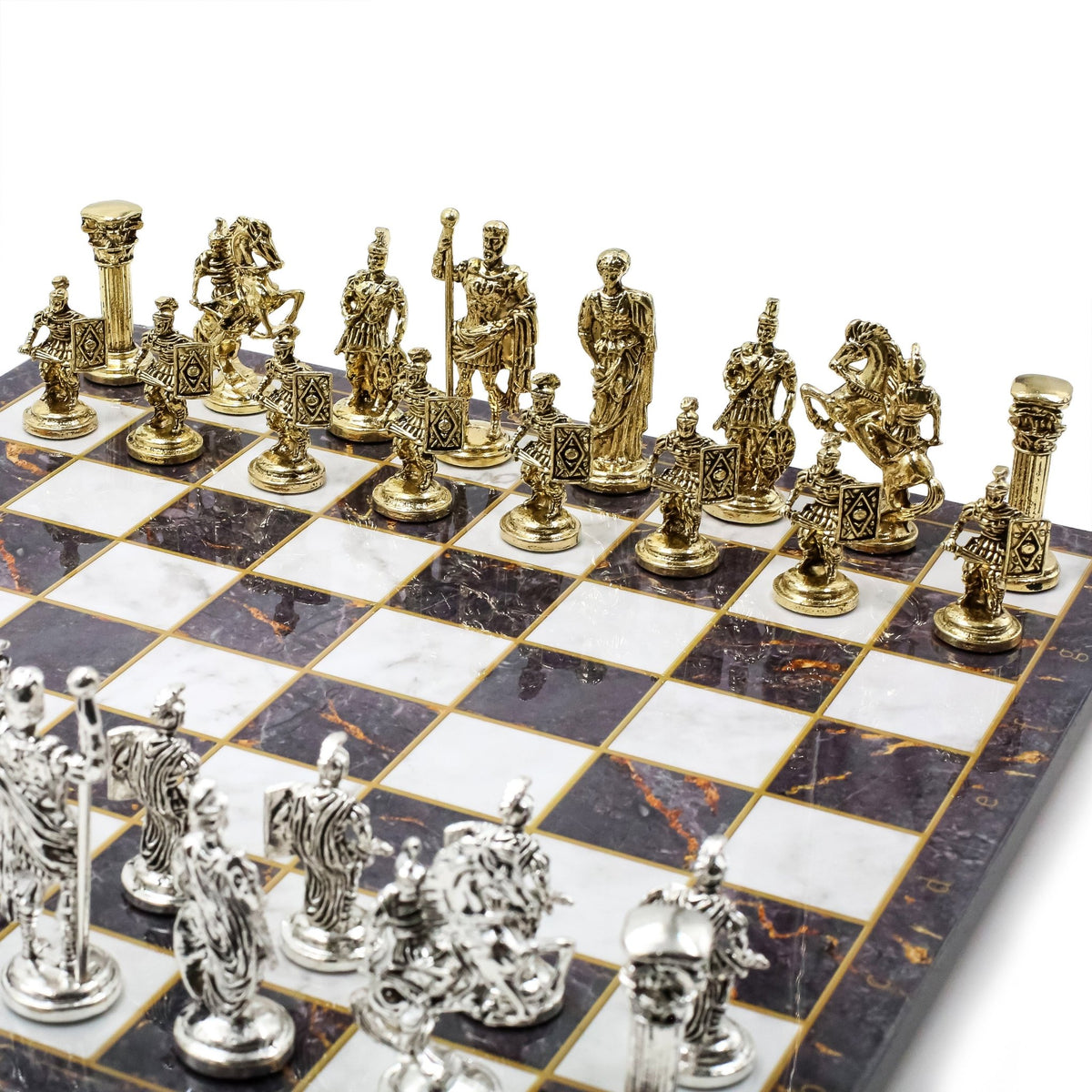 Roman Caesar Metal Chess Set | Chess Board w/ Metal Legs 37CM (15") - Cooper Chess
