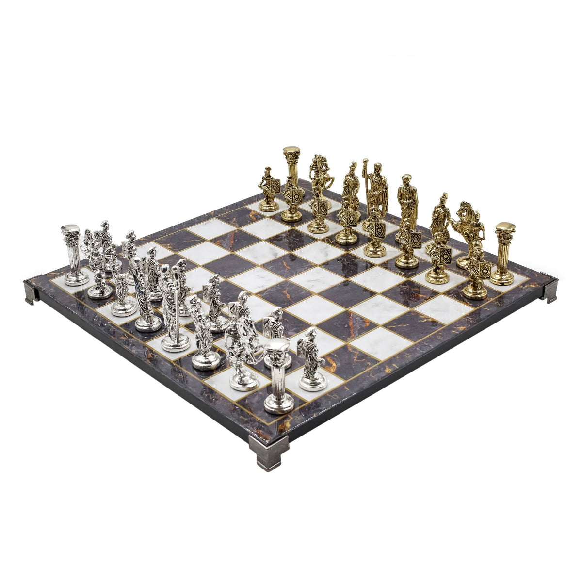 Roman Caesar Metal Chess Set | Chess Board w/ Metal Legs 37CM (15") - Cooper Chess