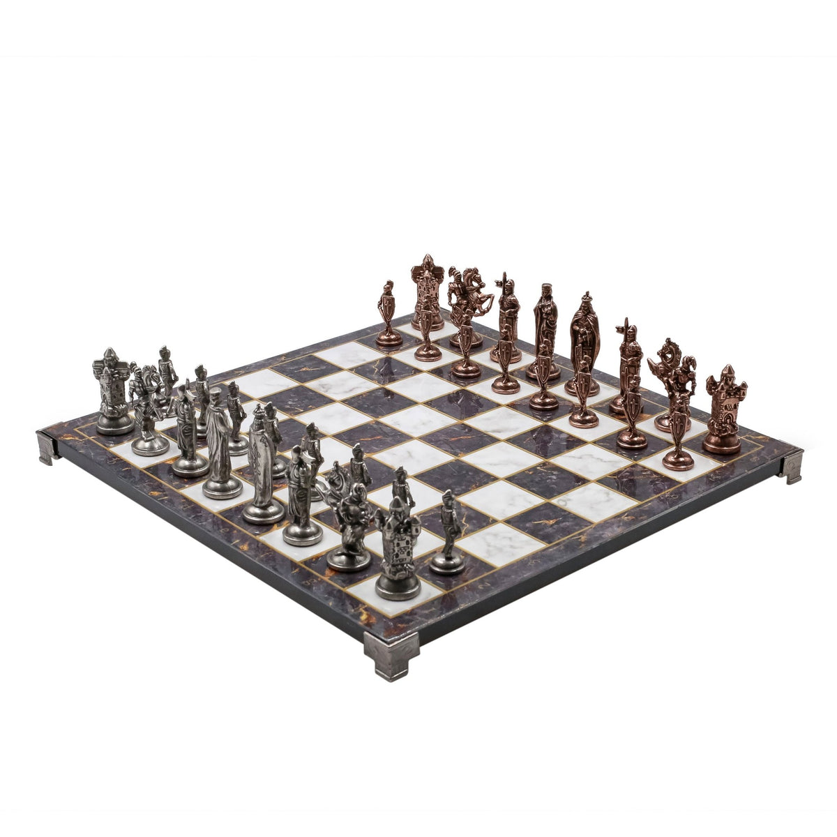 Royal British Vintage Metal Chess Set | Chess Board w/ Metal Legs 37CM (15") - Cooper Chess