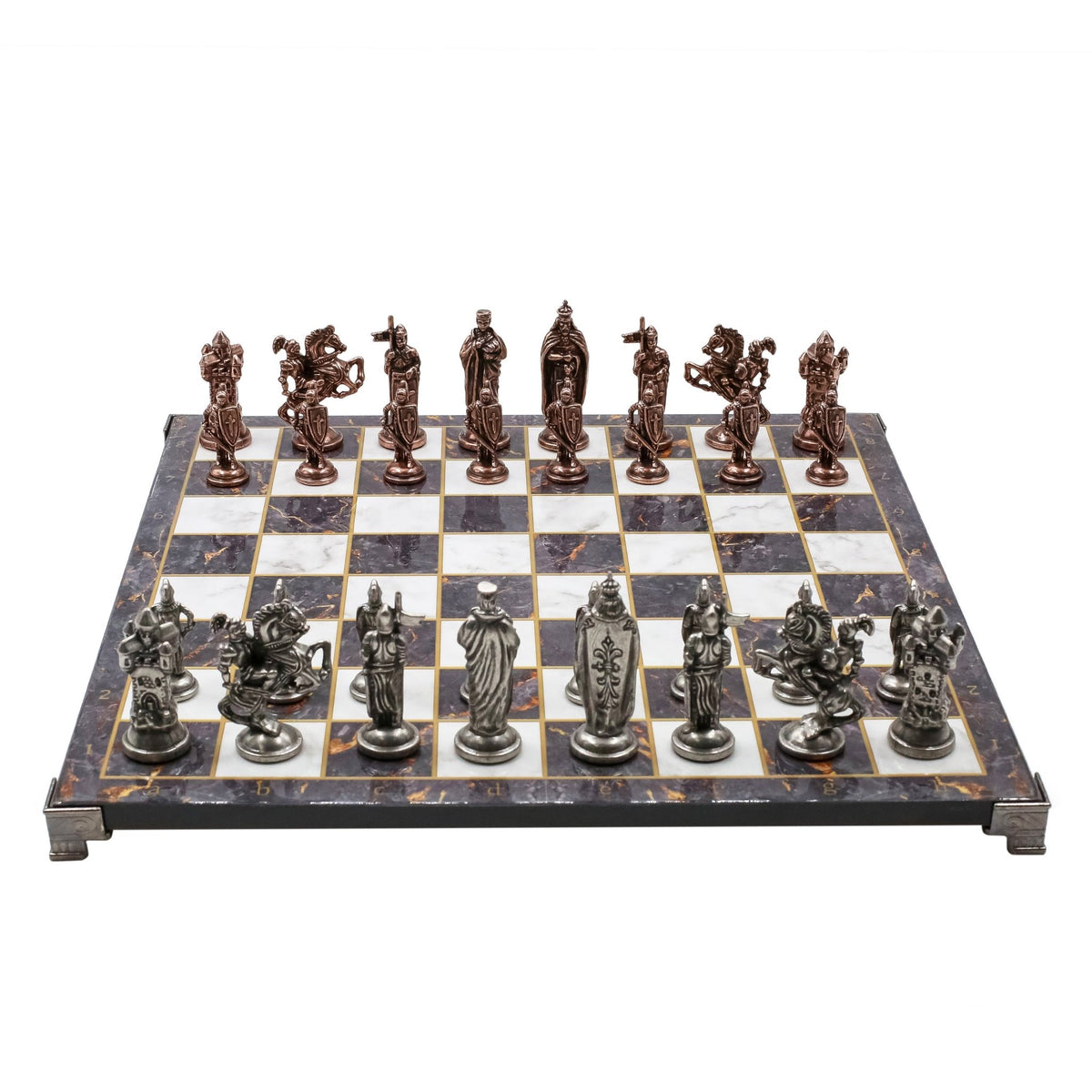 Royal British Vintage Metal Chess Set | Chess Board w/ Metal Legs 37CM (15") - Cooper Chess