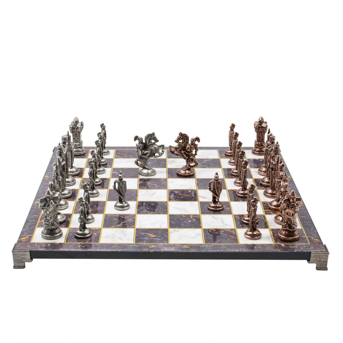 Royal British Vintage Metal Chess Set | Chess Board w/ Metal Legs 37CM (15") - Cooper Chess