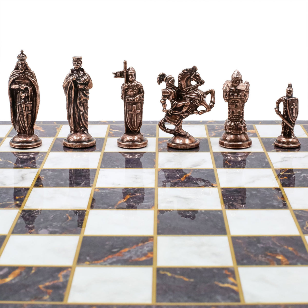 Royal British Vintage Metal Chess Set | Chess Board w/ Metal Legs 37CM (15") - Cooper Chess