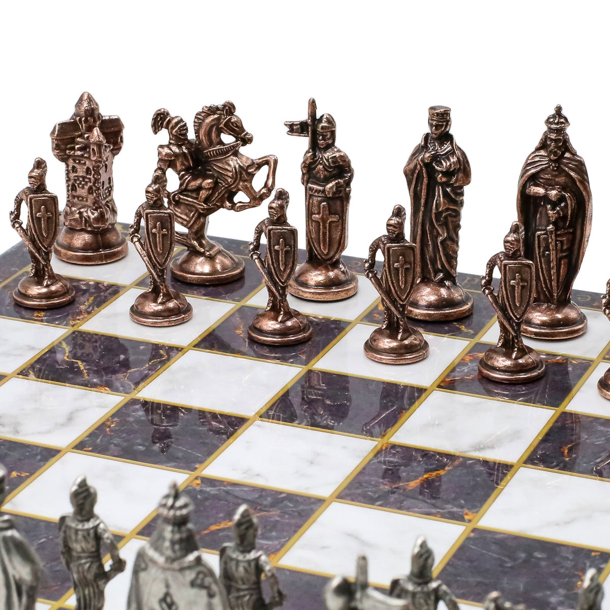 Royal British Vintage Metal Chess Set | Chess Board w/ Metal Legs 37CM (15") - Cooper Chess