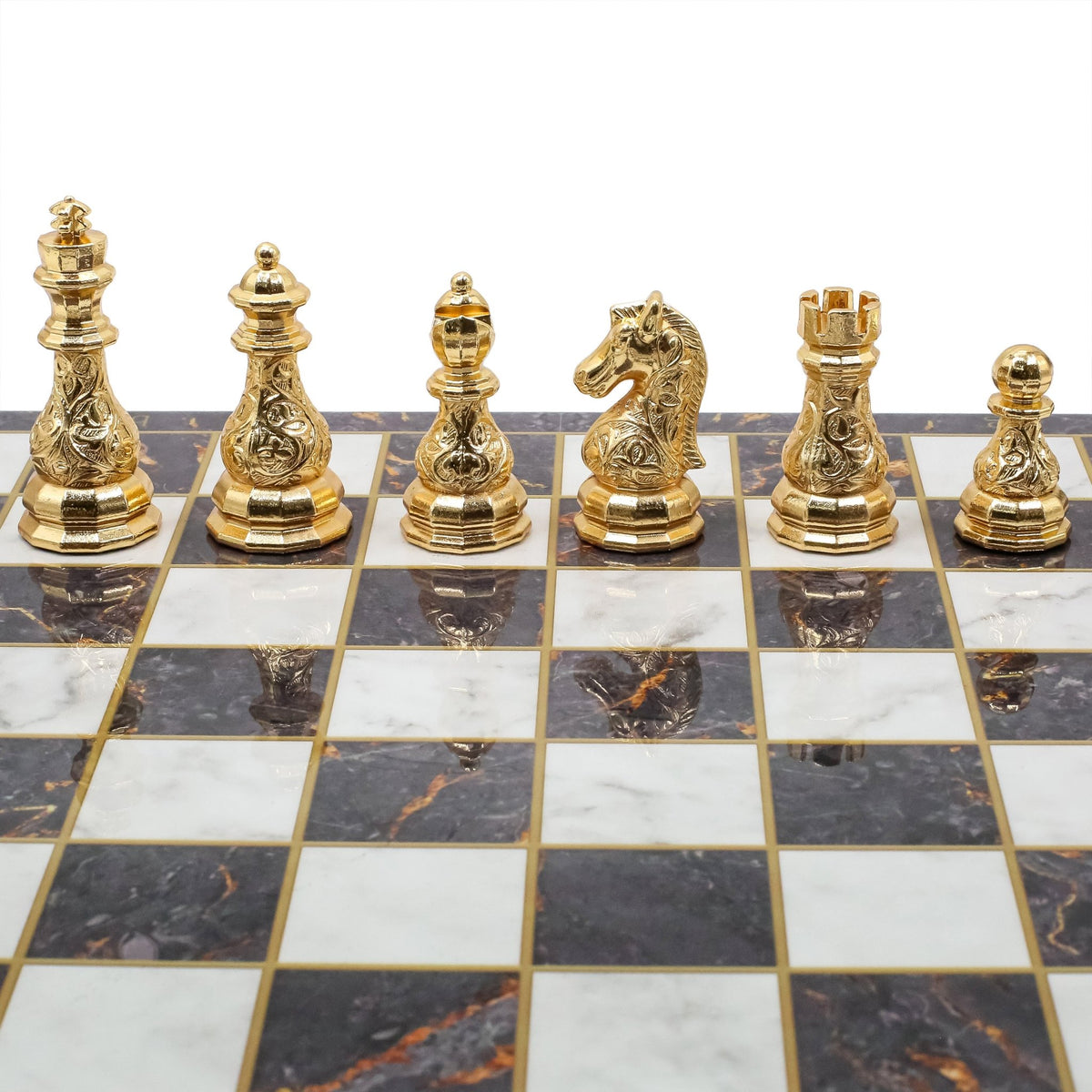 Crystal Baroque Metal Chess Set | Gold - Silver | Chess Board w/ Metal Legs 37CM (15") - Cooper Chess