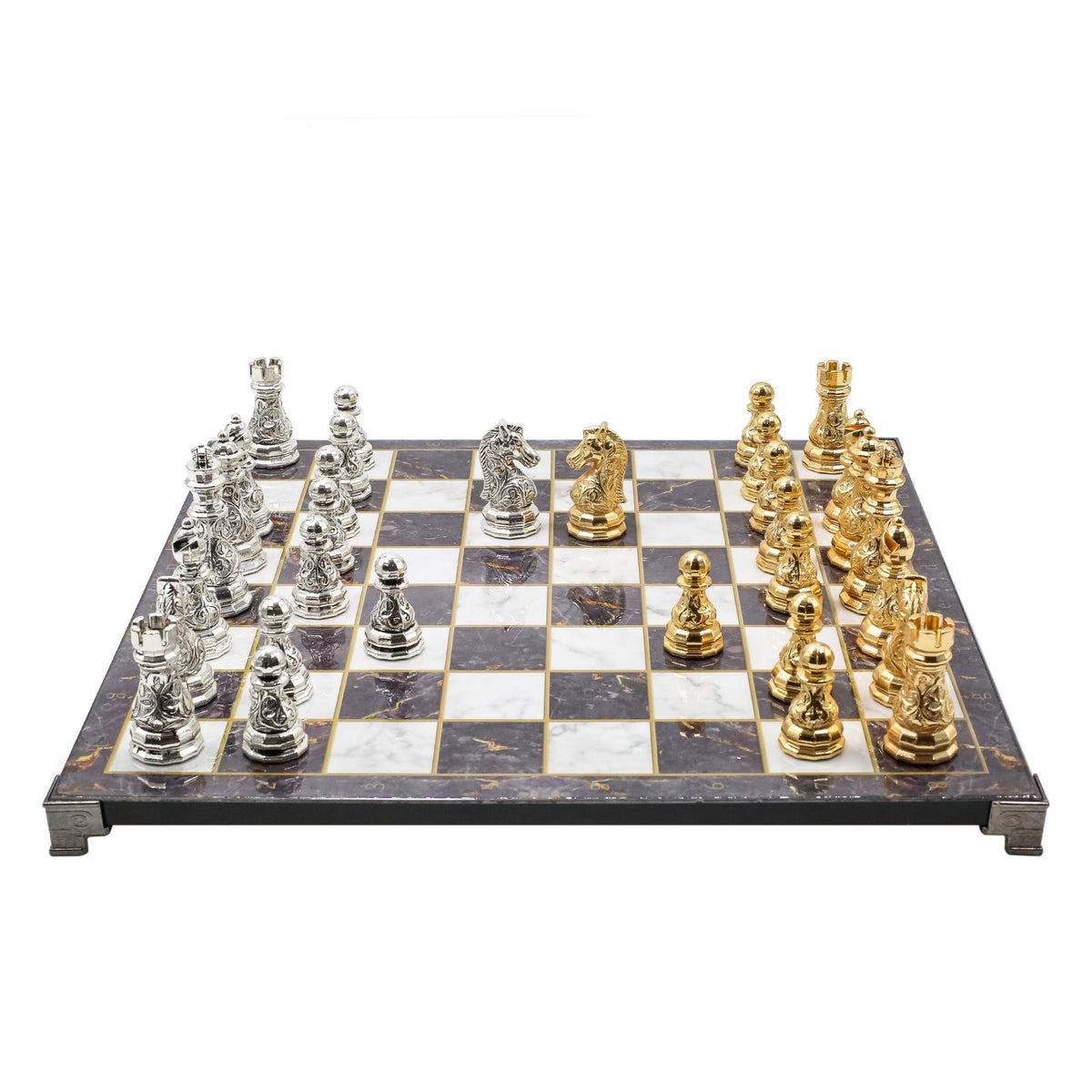 Crystal Baroque Metal Chess Set | Gold - Silver | Chess Board w/ Metal Legs 37CM (15") - Cooper Chess