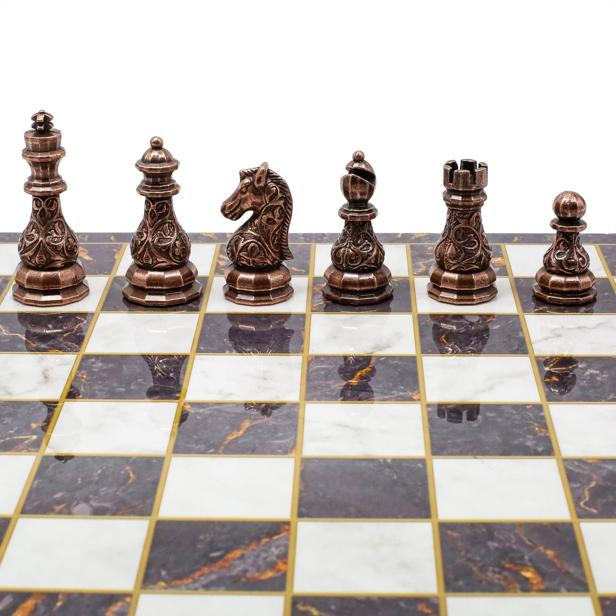Crystal Baroque Metal Chess Set | Bronze - Silver | Wooden Chess Board 37CM (15") - Cooper Chess