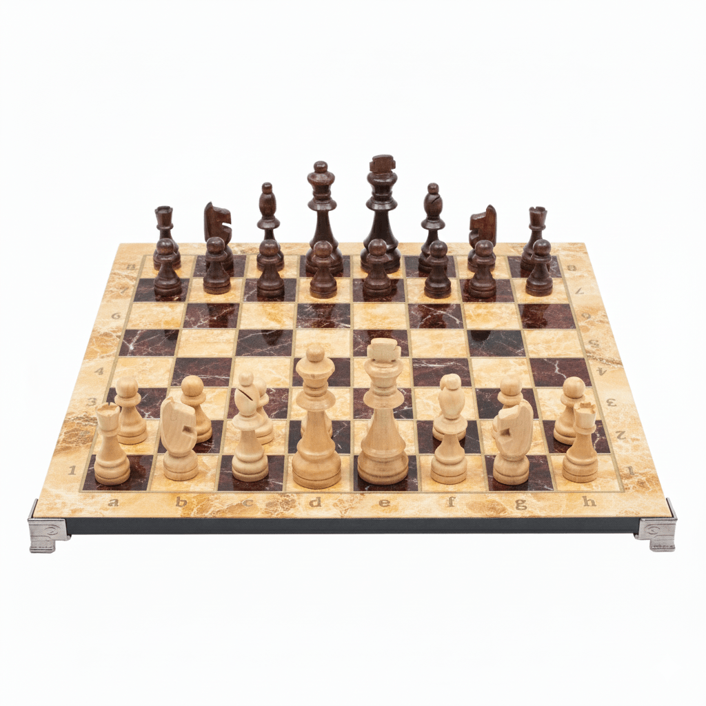 Red Marble Look Wooden Chess Set with Metal Legs - Cooper Chess