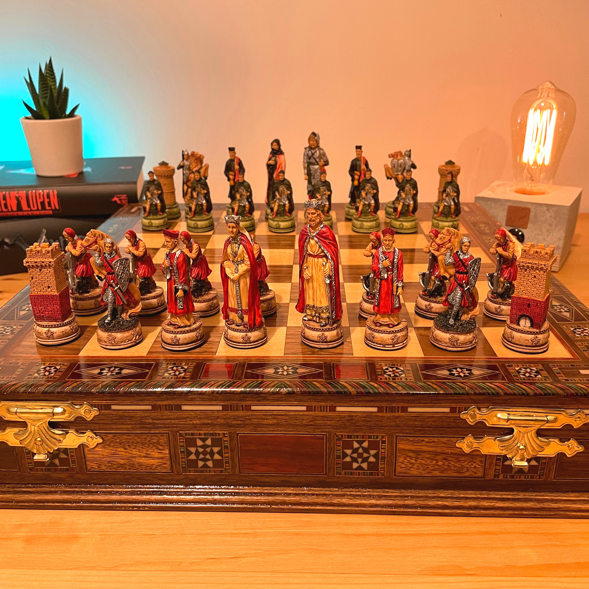 Historical Handpainted & Handcarved Chess With Storage Chess Set