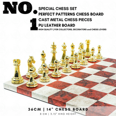 Leather Board Chess Set | Metal Classic Figures – 36 cm (14 inch)