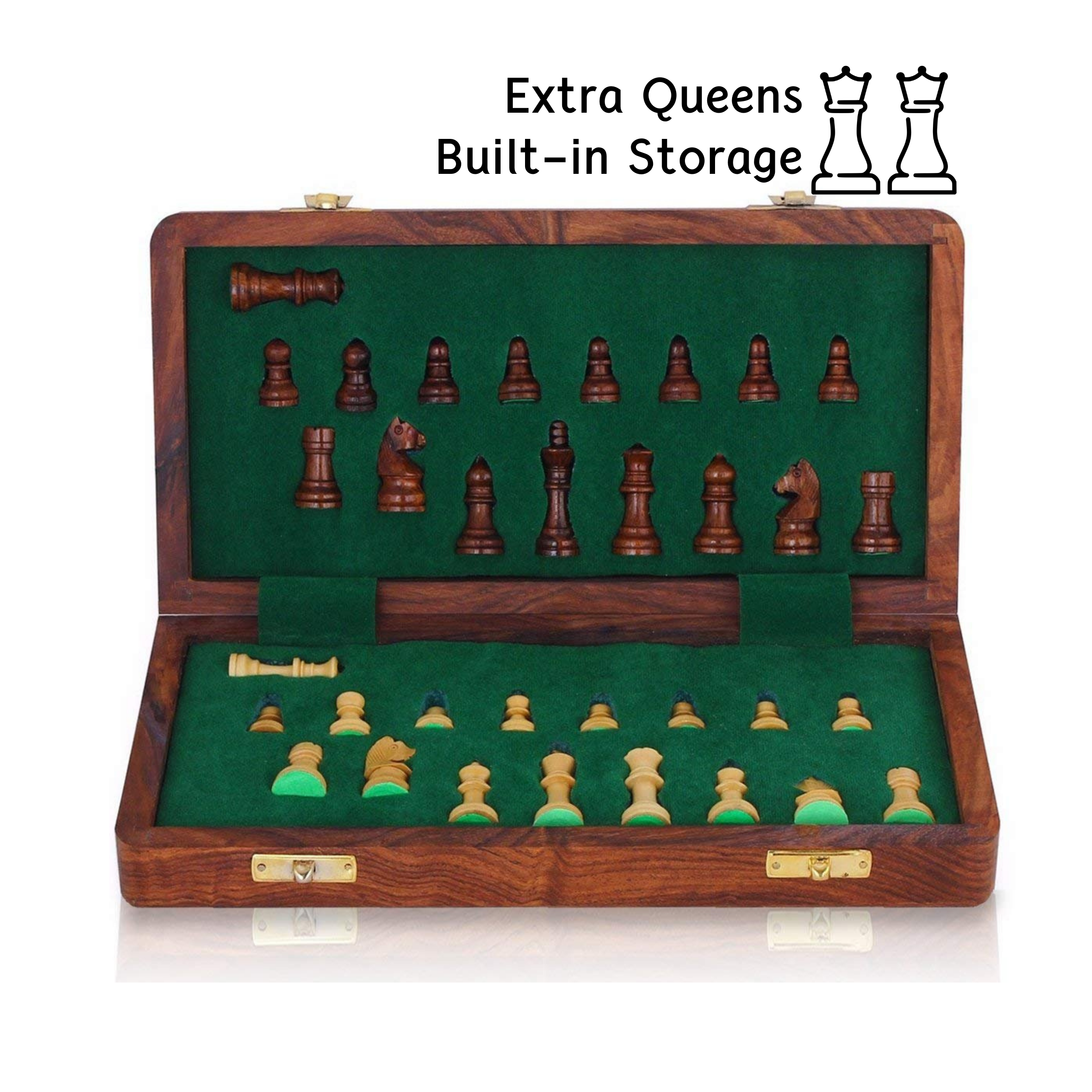 10 inch Foldable Magnetic Chess Set with Extra Queens | Handmade Travel Chess Set