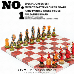 King Arthur Camelot Chess Set | Handpainted Historical Figures | Leather Board – 36 cm (14 inch)