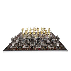 Metal Roman Lance Chess Set | Wooden Board Marble/Walnut/Mosaic Pattern – 37 cm (14.5 inch)