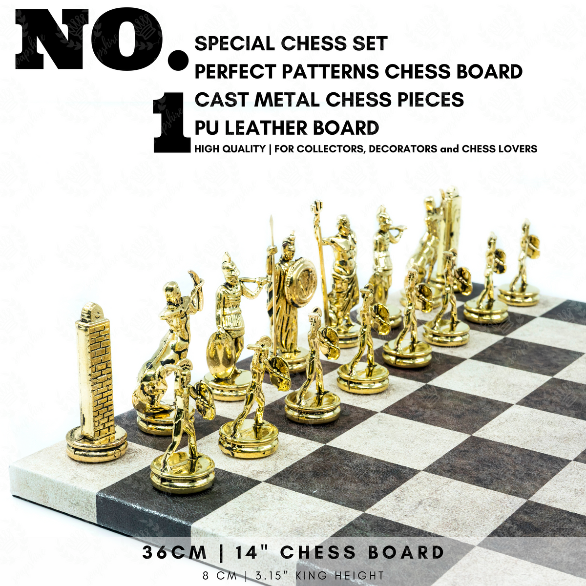 Metal Roman Dagger Chess Set | Leather Board  – 36 cm (14 inch)