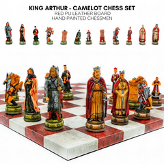 King Arthur Camelot Chess Set | Handpainted Historical Figures | Leather Board – 36 cm (14 inch)