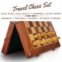 Personalised 16 inch Foldable Magnetic Chess Set with Extra Queens | Handmade Travel Chess Set