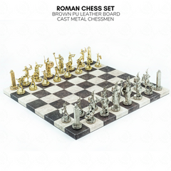 Metal Roman Dagger Chess Set | Leather Board  – 36 cm (14 inch)